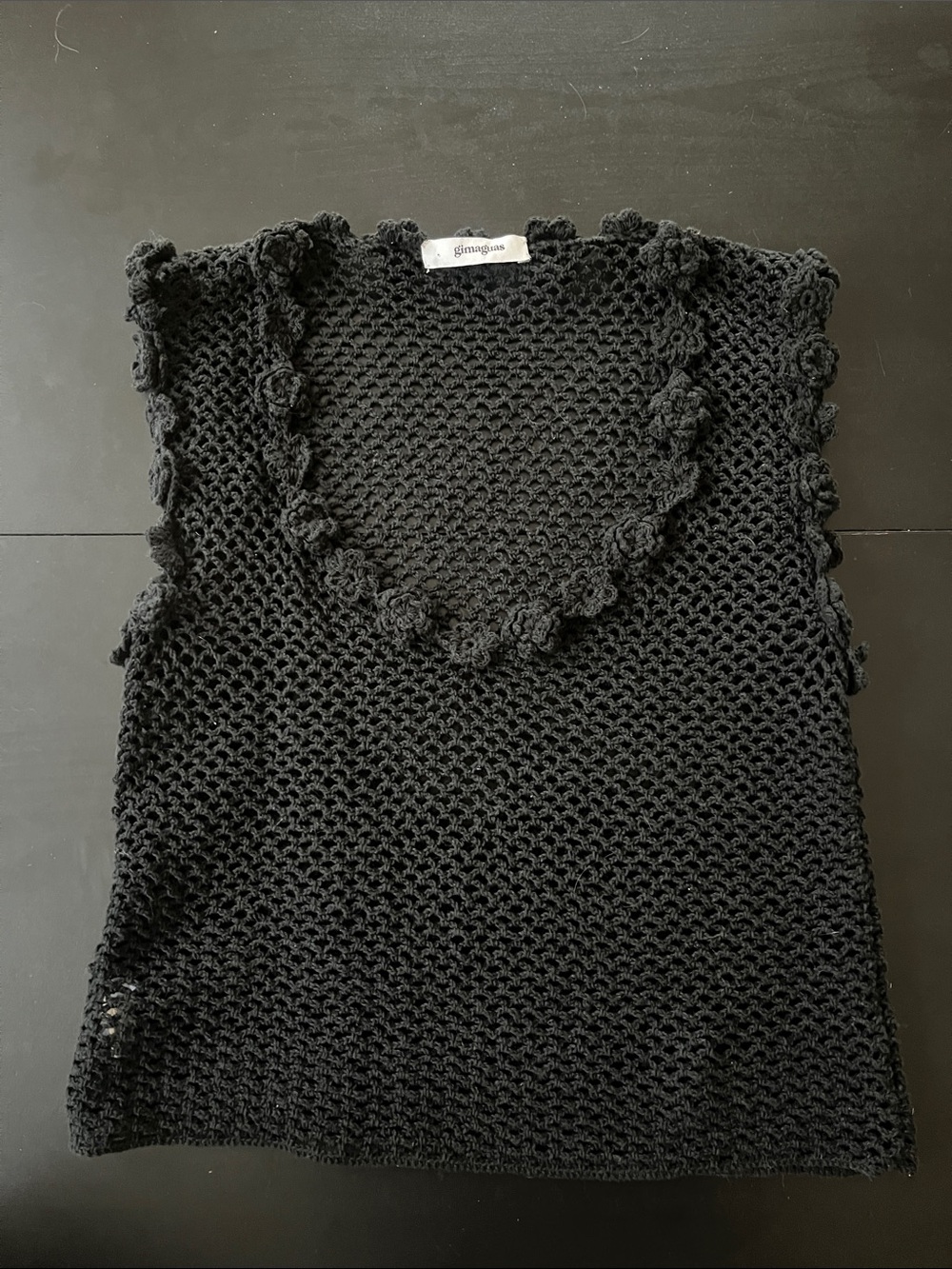 Gimaguas Black Crochet Tank with Floral Rosette Trim